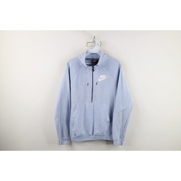 Nike Sportswear Womens Small Spell Out Club Essential Half Zip Sweatshirt Blue - Picture 1 of 16